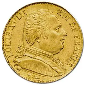 20 francs or louis XVIII buste habillé