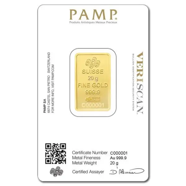 Lingot or 20 g PAMP suisse – Image 2