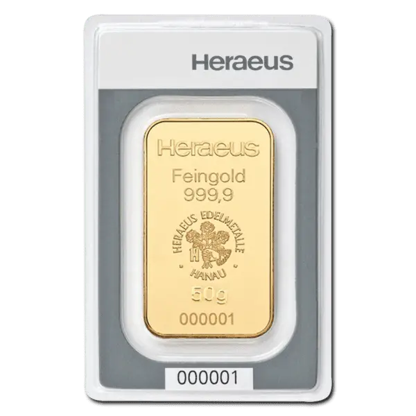 Lingot or 50 g Heraeus