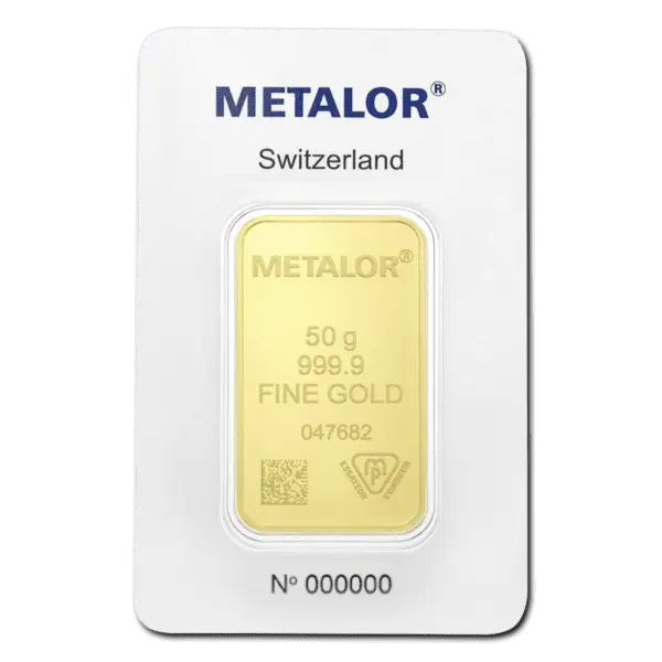 Lingot or 50 g metalor suisse