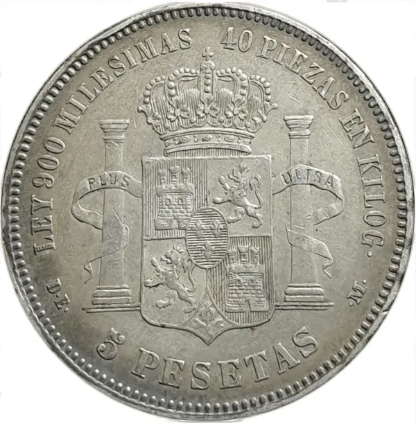 5 pesetas alphonse XII préconstit. – Image 2