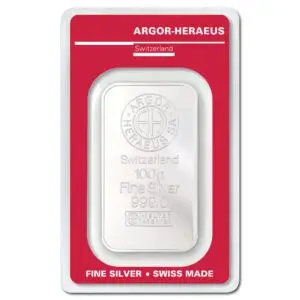 Lingot d'argent 100 g argor heraeus