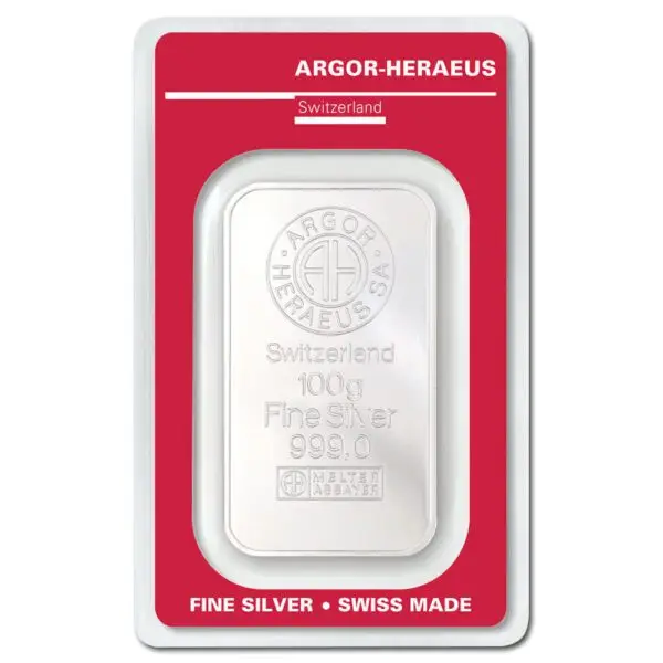 Lingot d'argent 100 g argor heraeus