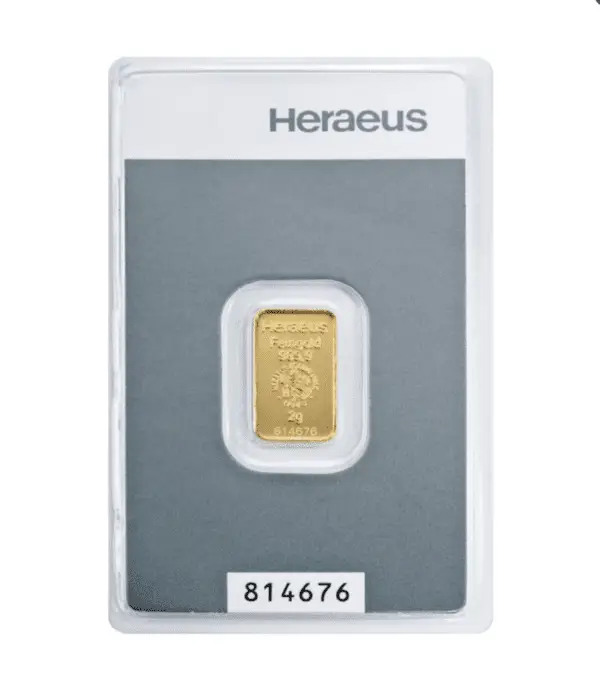 Lingot or 2g heraeus kinebar