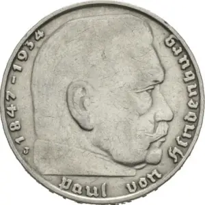 2 reichsmark 1936-1939 paul von hindenburg argent