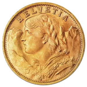 20 francs or vreneli croix suisse refrappe