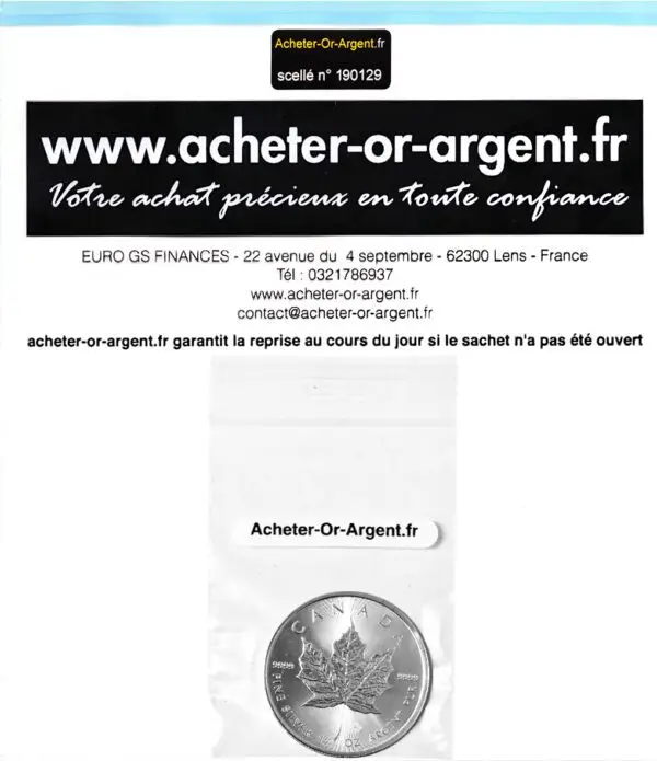 Scellé pour pièce/lingot argent