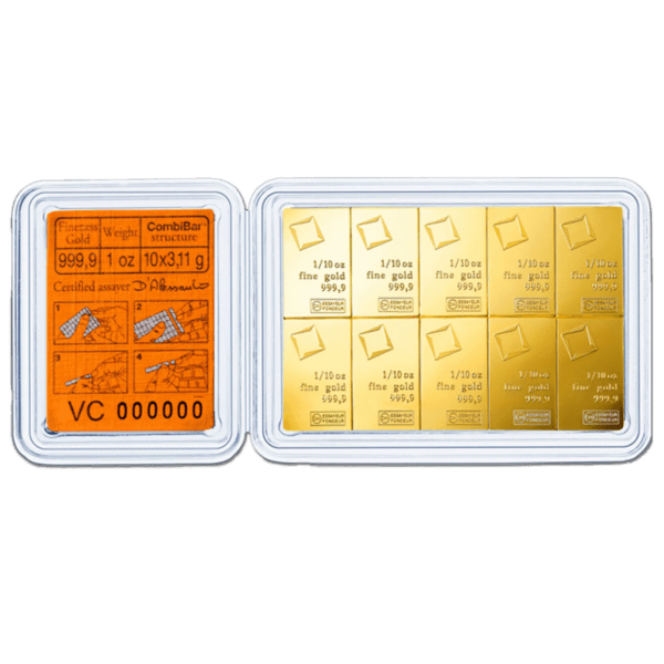Lingot or 10 x 1/10 oz combi bar valcambi – Image 2