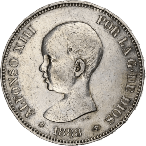 5 pesetas alphonse XIII cheveux courts