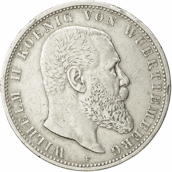 5 mark wilhelm II wuerttemberg argent