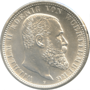 2 mark wilhelm II wurtemberg argent