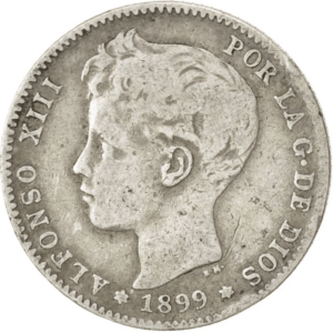 2 pesetas alphonse XIII toupet