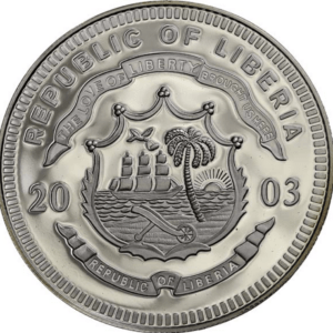 20$ 2003 Libéria année de la chèvre argent