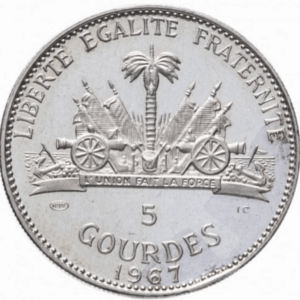 5 gourdes découverte de l'Amérique 1967 Haïti argent