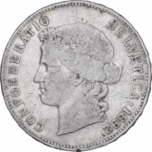 5 francs tête d'helvetia 1892 Berne argent #1095