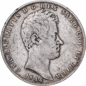 5 Lire Argent Charles Albert Gênes 1844 #1109