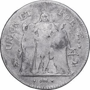 5 Francs Argent Union et Force Paris AN 6 #1247