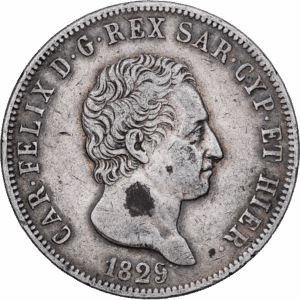 5 Lires Argent Charles-Félix Gênes 1829 #1258
