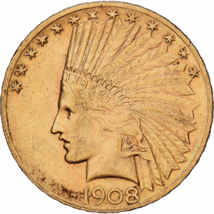 10 Dollars Or	Indian Head Philadelphie 1908 #1270