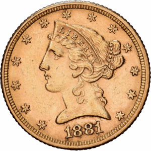 5$ Or Liberty Head Philadelphie 1881 #1273