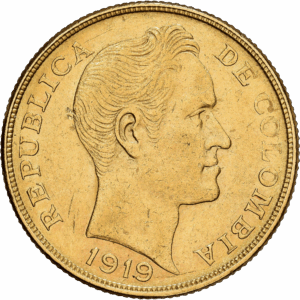 10 Pesos Or Simón Bolívar Bogota 1919 #1315