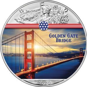 1 oz Silver Coin - Silver Eagle - Landmarks USA - Golden Gate Bridge - 2020