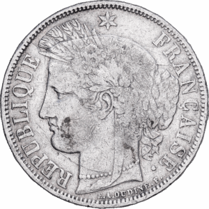 5 Francs Argent Cérès Bordeaux Gouvernement de Défense nationale, sans légende 1870 #1338