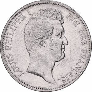 5 Franc Argent Louis Philippe I Paris 1830 Type Tiolier avec le I, tranche en relief #1356