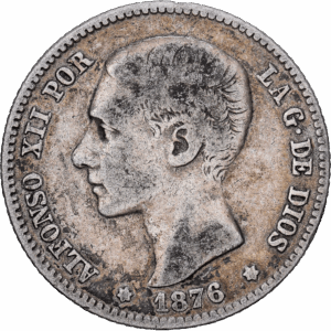 1 Pesetas Argent Alphonse XIII Madrid 1876 #1381