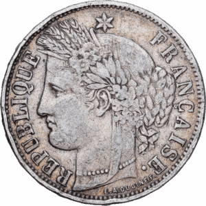 5 Francs Argent Cérès Bordeaux Gouvernement de Défense nationale, sans légende, étoile orientée à 4 heures 1870 #1414