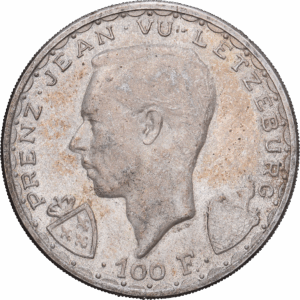 100 Francs Argent Prince Jean et 600e anniversaire de la mort de Jean l’Aveugle Bruxelles 1946 #1434