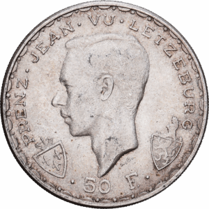 50 Francs Argent Prince Jean et 600e anniversaire de la mort de Jean l’Aveugle Bruxelles 1946 #1435