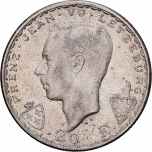 20 Francs Argent Prince Jean et 600e anniversaire de la mort de Jean l’Aveugle Bruxelles 1946 #1438