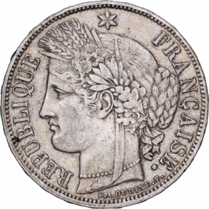 5 Francs Argent Cérès Paris Gouvernement de Défense nationale, avec légende 1870 #1449