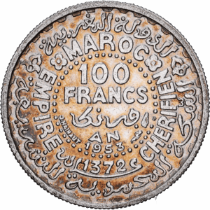 100 Francs Argent Mohammed V 1372 H / 1953 Paris #1468