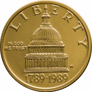 ÉTATS-UNIS – 5 DOLLARS OR 1989 W – BICENTENAIRE DU CONGRÈS