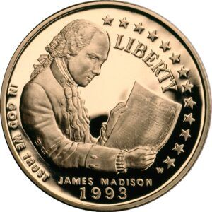 ÉTATS-UNIS – 5 DOLLARS OR 1993 W – JAMES MADISON ET LA DÉCLARATION DES DROITS