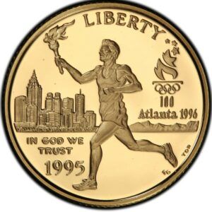 ÉTATS-UNIS – 5 DOLLARS OR 1995 W – COUREUR À LA TORCHE OLYMPIQUE