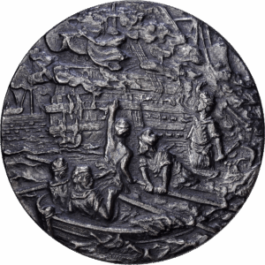 Médaille Argent "Kanáris incendie le navire-amiral ottoman, 1822" Série Combats / Luttes pour la Liberté  1979 #1519