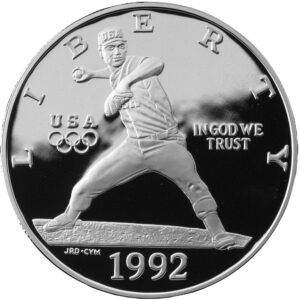 1 Dollar Commémoratif - Jeux olympiques de Barcelone « Baseball » - Argent - Proof - SUP/SPL