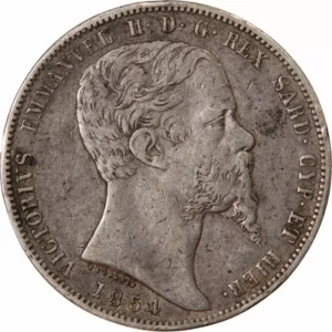 5 lire vittorio emanuele II royaume de piémont-sardaigne argent