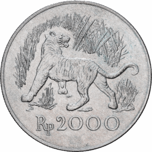 2 000 Rupiahs Argent Tigre de Java (série Conservation WWF/IUCN) Royal Mint, Llantrisant 1974 #1828
