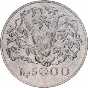 5 000 Rupiahs Argent Orang-outan (série Conservation WWF/IUCN) Royal Mint, Llantrisant 1974 #1829