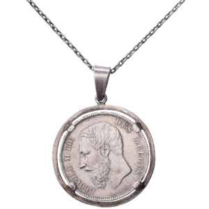 5 francs 1873 bruxelles léopold II argent - pendentif avec chaîne #1820
