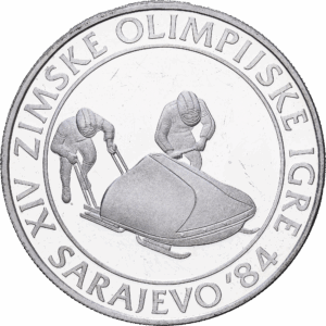 100 dinars 1983 majdanpek jeux olympiques de sarajevo bobsleigh argent #1733