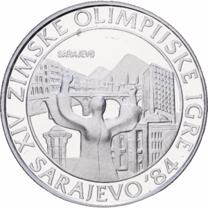 250 dinars 1982 majdanpek / belgrade jeux olympiques de sarajevo argent #1736