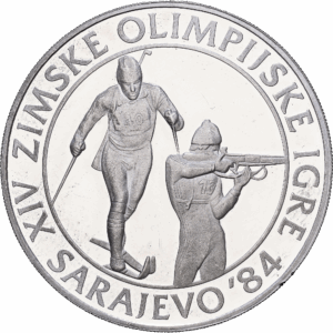 500 dinars 1983 majdanpek / belgrade jeux olympiques de sarajevo biathlon argent #1737