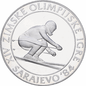 500 dinars 1982 majdanpek / belgrade jeux olympiques de sarajevo ski alpin argent #1738