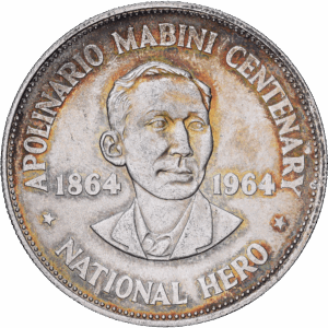 1 peso 1964 londres apolinario mabini argent #1860