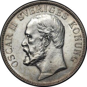 2 kronor 1906-1907 stockholm oscar II argent